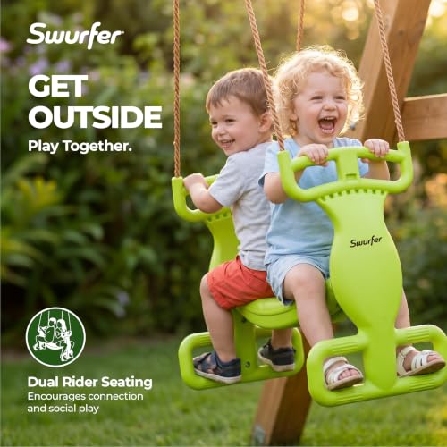 Kids Glider Swing for Backyard Playset - Double Seater, Heavy Duty, Green/Brown