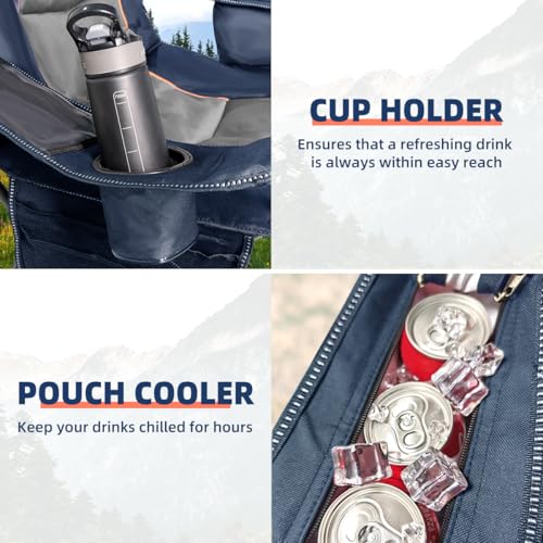Heavy Duty Camping Chair with Side Table & Cooler Bag - Blue & Gray, 1 Pack