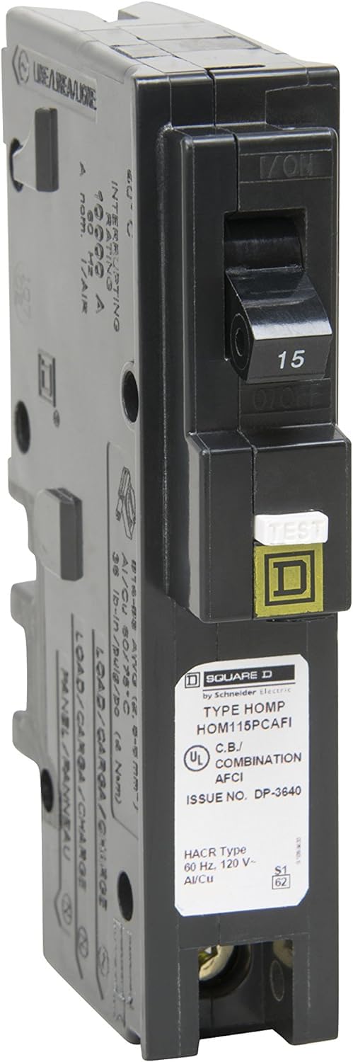 15 Amp CAFCI/GFCI Plug-On-Neutral Single-Pole Breaker for Homeline - 120V, 10kA (HOM115PCAFIC) Variation: Breaker, 15-Amp