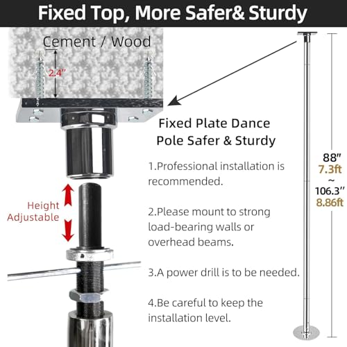 Fixed Dance Pole 45mm - CE Certified Spinning & Static Mode - Silver