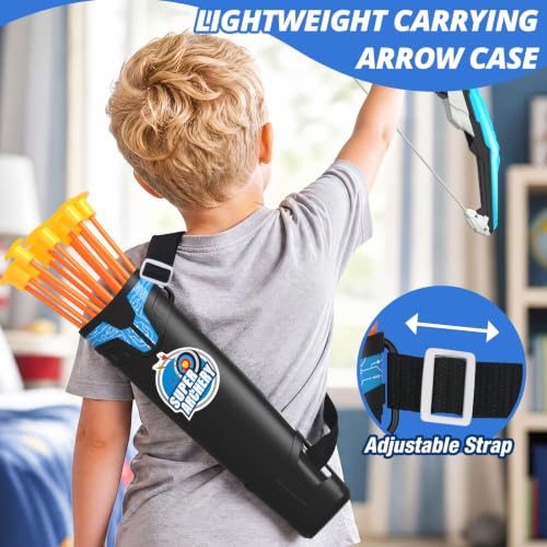 Kids LED Bow and Arrow Set with Targets - Blue & Black Indoor Outdoor Sport Gift