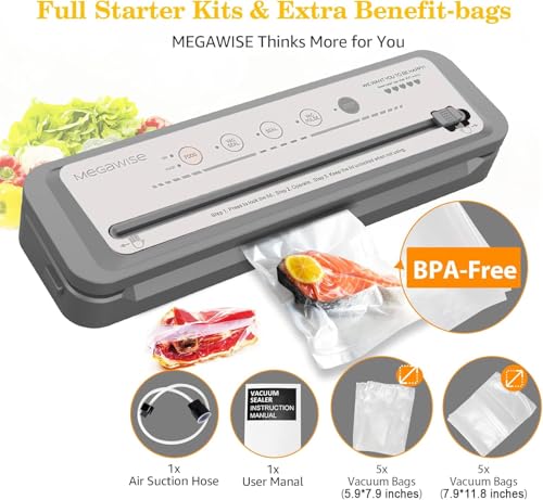 MEGAWISE Silver Portable Vacuum Sealer Machine with External Vacuum & Cutter, Food Preservation