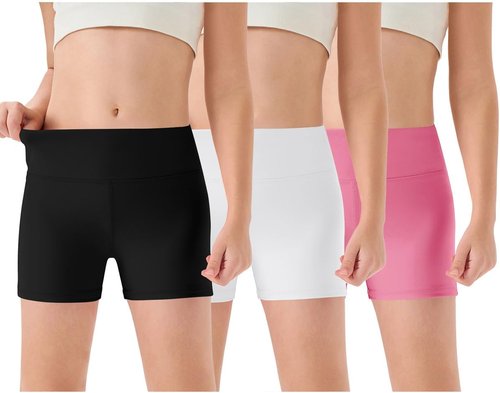 Haloumoning Girls Athletic Shorts - High Waisted Biker Shorts for Gymnastics & Dance | Ages 5-14