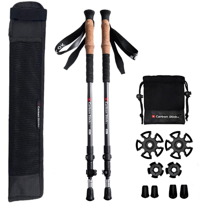 Lightweight Carbon Fiber Trekking Poles with Cork Handle - Adjustable Hiking Poles