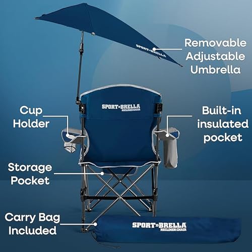 Sport-Brella Reclining Beach Chair Midnight Blue with Umbrella & Footrest - UV Protection