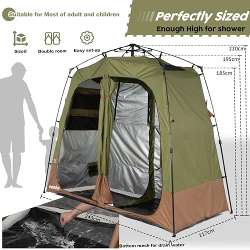 Porayhut Avocado Green Portable Camping Shower Tent with Dual Rooms & Floor Drain