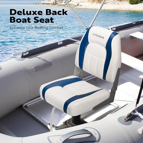 VIVOHOME Waterproof Folding Boat Seat Blue & White - 2 Pack Low Back Captain Chairs