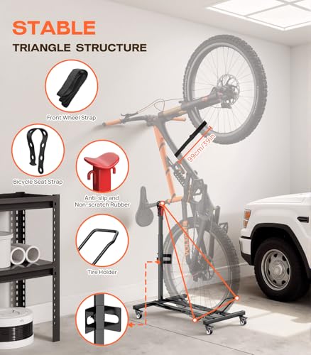 Housolution Vertical Bike Storage Rack with Wheels - No Drilling, 1 Pack