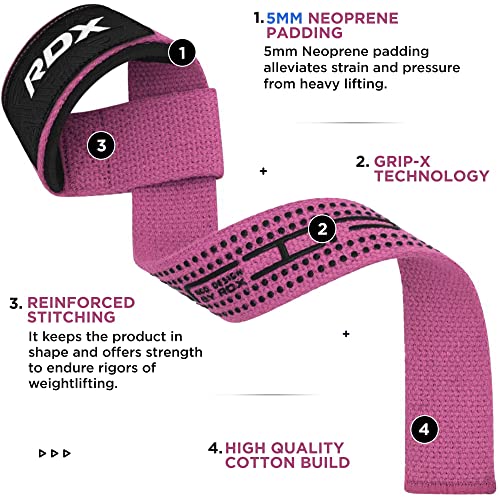 Pink Dotted Cotton Weightlifting Straps with Neoprene Padding - One Size