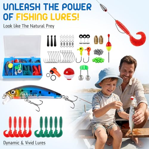 Kids Telescopic Fishing Pole Kit with Backpack, Tackle & Accessories - Blue, 4.92 ft
