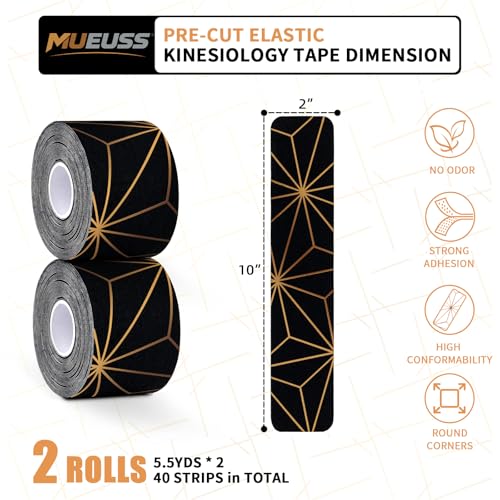 Copper Infused Kinesiology Tape - 40 Precut Water Resistant Strips for Muscle & Joint Support