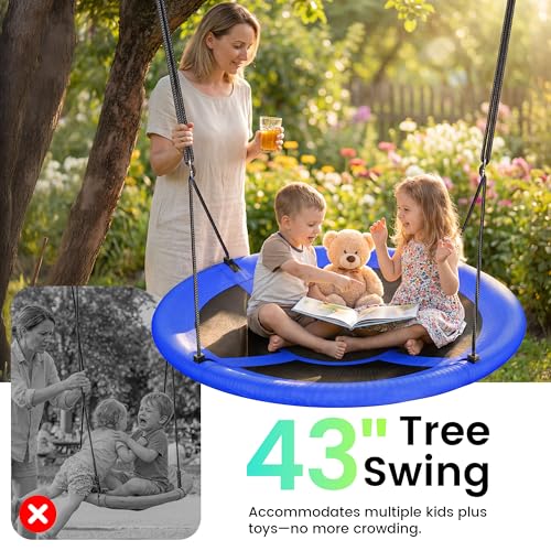 Everyfun 43-Inch Saucer Tree Swing for Kids & Adults - Blue - 700lbs Capacity