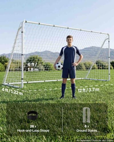 Soccer Goal 12x6 FT with Iron Frame and PE Net - Youth & Outdoor Use - Alloy Steel Variation