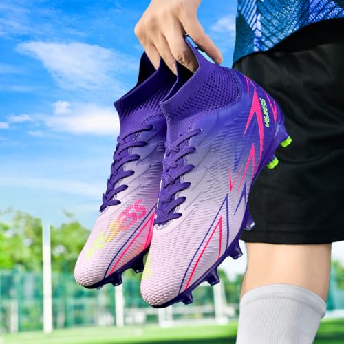 Unisex FG Soccer Cleats Shoes - Pink Purple 5.5 Women / 4.5 Men - WELRUNG
