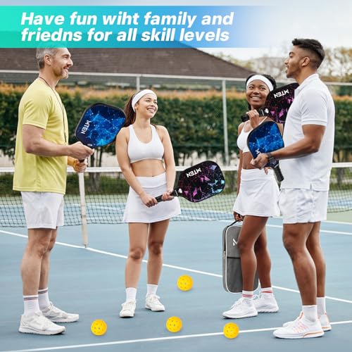 Pickleball Paddles Set of 4 - USAPA Approved Fiberglass Rackets Black & Blue