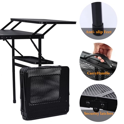 Nice C Black Camping Folding Metal Table with 4 Side Tables for Outdoor Cooking