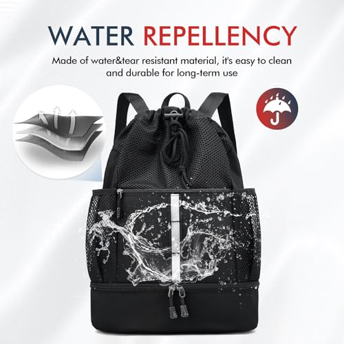 PinCute Drawstring Mesh Gym Backpack with Wet Pocket - Black
