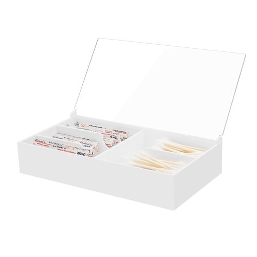 Beautyflier Organizer Case for Band-Aid Flexible Fabric Bandages, Acrylic Holder for First Aid Bandage, Storage Box for Cotton Swab, Pills, Paper Clips, Flip Cover - Anti-Dust, Case Only (White)