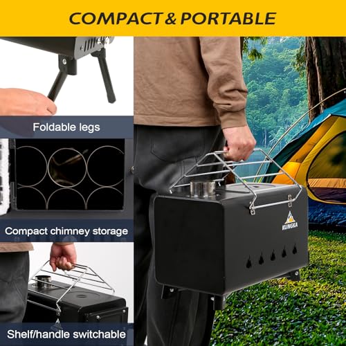 Portable Wood Burning Tent Stove with 7-Section Adjustable Chimney for Camping & Hunting