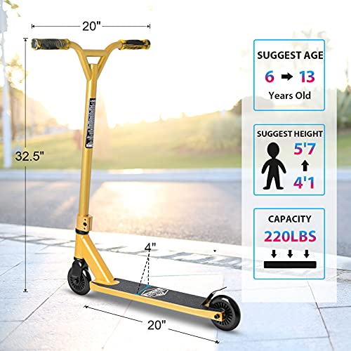 VOKUL Gold Pro Kids Scooter for Boys & Girls - Freestyle Stunt & Tricks, Lightweight Entry-Level Skateboard, Age 7-14