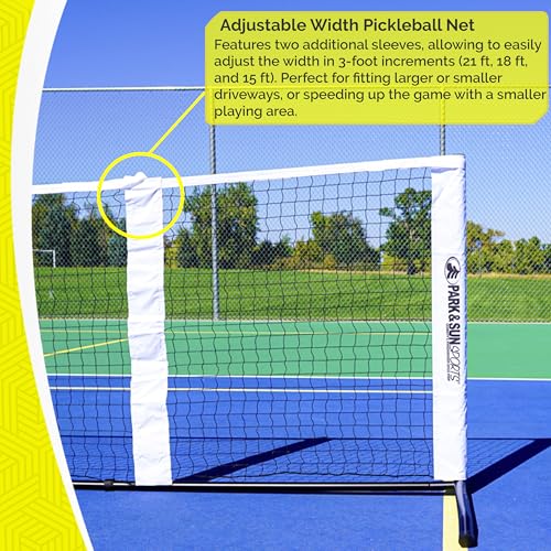 Park & Sun Sports 21' Adjustable Portable Pickleball Net Set with Paddles, Balls, and Carry Bag