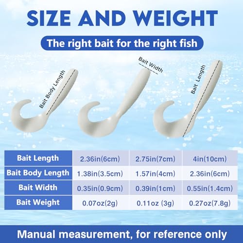 Eupheng 4in White Curly Tail Swimbait Fishing Lure 10PCS - Soft Plastic Bait