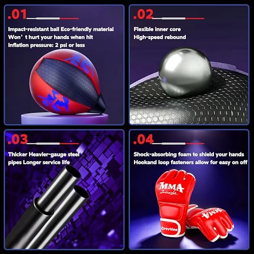 Red Freestanding Reflex Punching Bag with Adjustable Height for Home Boxing & Fitness