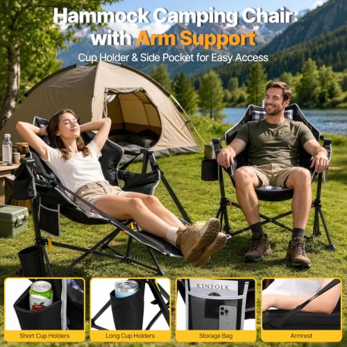 Suteck Black Plaid Hammock Camping Chair with Footrest & Thick Padding