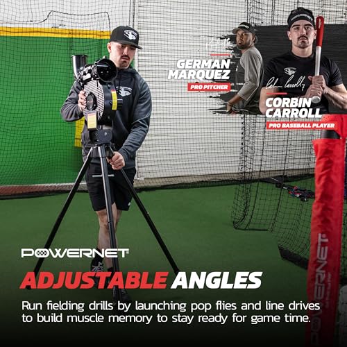 PowerNet Launch F-Lite Baseball & Softball Pitching Machine - Includes Practice Balls & Coaching Bucket - Variable Speed Training Equipment with Variation of F-Lite Pitching Machine