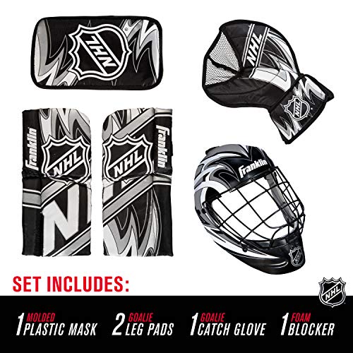 Youth Mini Hockey Goalie Set with Mask & Pads - Black/White/Gray, Ages 4-7