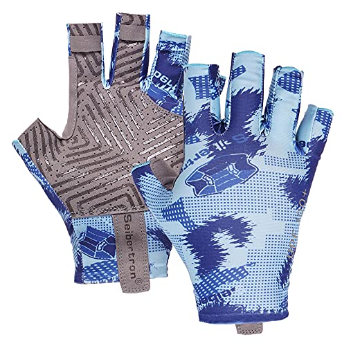 Blue UPF 100+ Sun UV Protection Fishing Gloves for Adults & Youth - Seibertron S.P.S.G-2