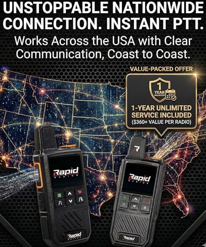 Rapid Radios G1 LTE Walkie-Talkies with Nationwide Coverage, Secure Encrypted 2-Way Radio Set