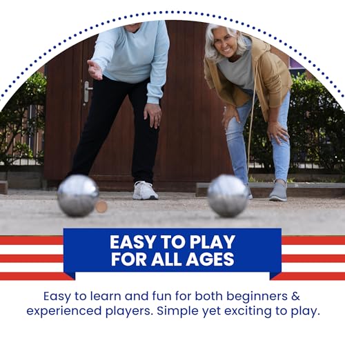 Outdoor Boules Game Set with Flag Design Carrying Case - 8 Petanque Balls for Lawn & Beach Play