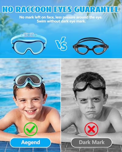 Kids Swim Goggles Anti-Fog UV Wide Vision Waterproof No Leak - Blue Green & Cyan Blue