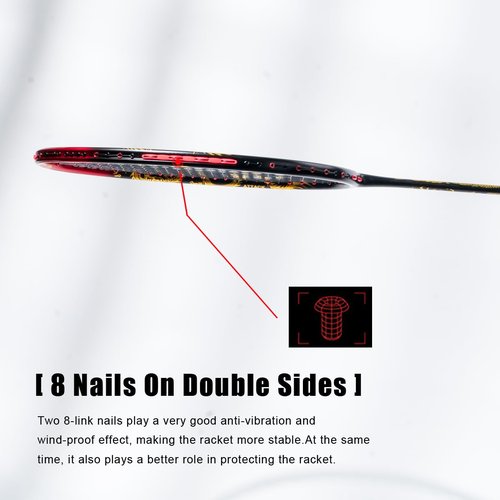 ALPSPORT QY 4U G5 Max 38LBS T1100 Professional Damping Nail Golden Dragon Pattern Full Carbon Fiber Badminton Racket with Gift Box 1 Flannel Bag, 2 Grips, Graphite Racquet for Sports Training (Red)