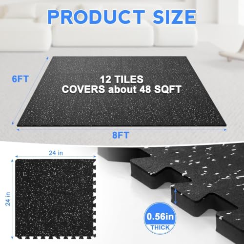 Dalmbox 24x24-Inch Thick Rubber Top Interlocking Gym Floor Tiles, 0.56"