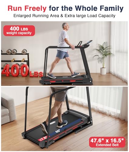 Redliro Black Senior Walking Treadmill 400lb Capacity with Handrails, Incline & Easy Controls