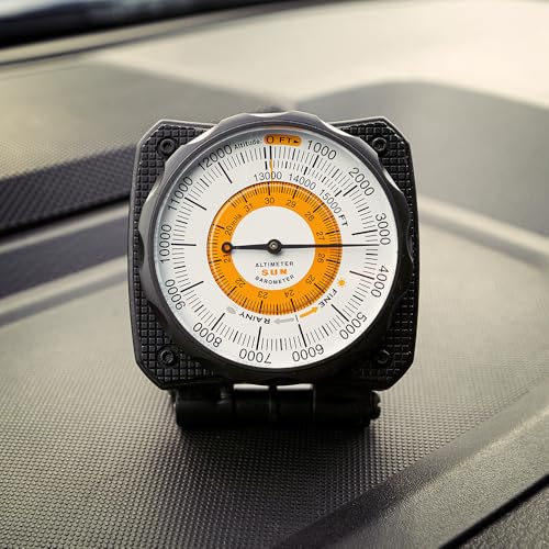 Car Truck Dashboard Altimeter Barometer - Reads Up to 15,000 Feet, Battery-Free