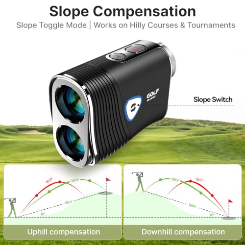 Golf Range Finder with Slope, 1200 Yards, Pin Lock Vibration, Rechargeable Battery - Black & Silver