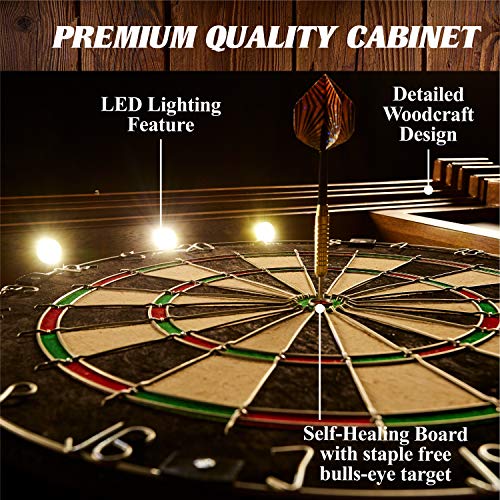 Barrington Pub Style Dartboard with LED Light and Wood Cabinet - Woodhaven Variation