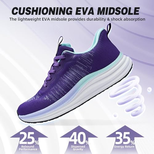 Women's Orthopedic Road Running Shoes - Dark Purple, 9.5 W2 Supportive Sneakers for Foot Pain Relief