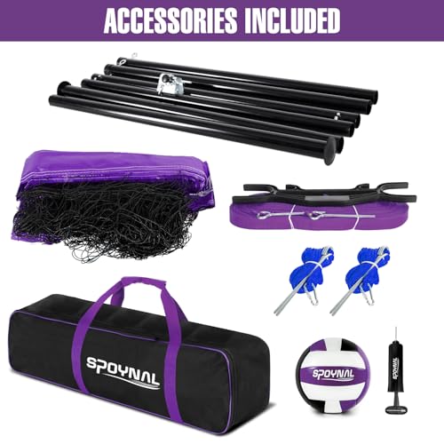 Purple SPOYNAL 32FT Outdoor Portable Volleyball Net Set with Adjustable Height & Winch