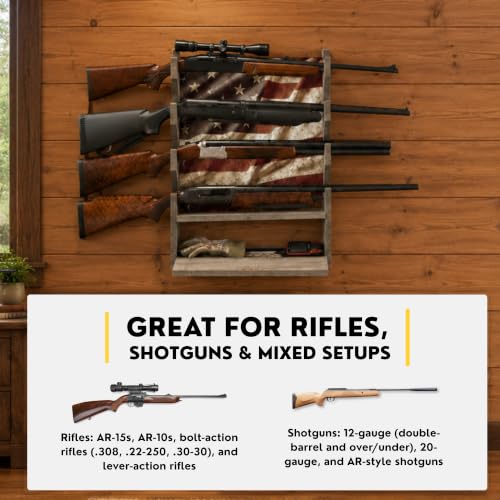 Barn Wood Red White Blue Wall Gun Rack - Space-Saving Storage for Firearms