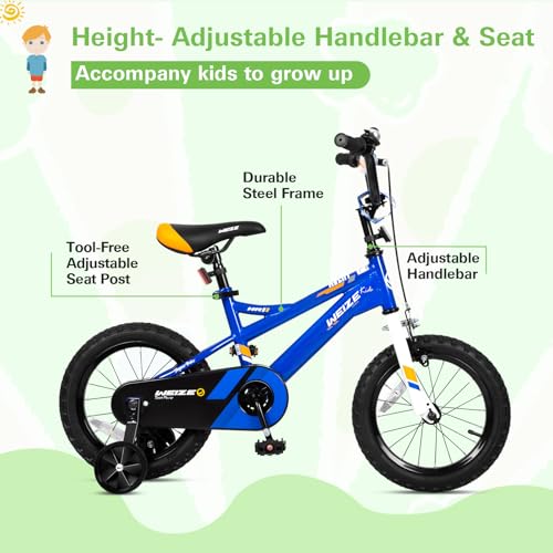 Kids Bicycle 14-20 Inch Children Bike with Coaster & Hand Brakes - Blue, 14 Inch