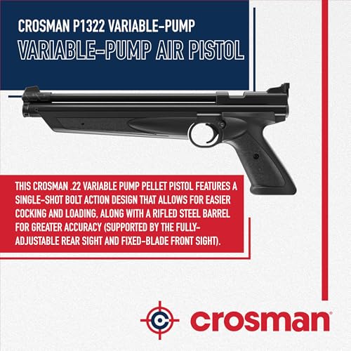 Crosman .22 Caliber Pellet Pistol - Black, Bolt-Action, Up to 460 FPS