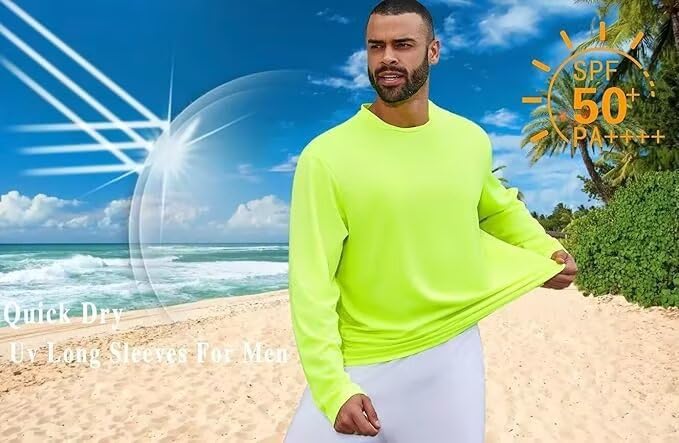 LeeHanTon Men's Sun Protection Hoodie Shirt UPF 50+ Long Sleeve Athletic Work Shirt - Safety Yellow XL