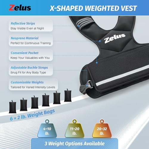 Black Adjustable Weighted Vest for Men Women 20-32 lb Fitness & Training