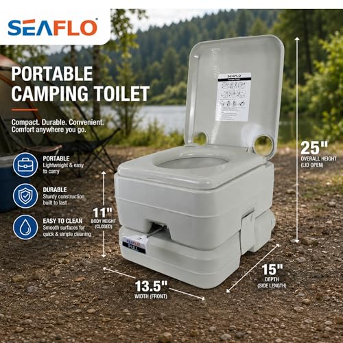 SEAFLO 2.6 Gallon Portable Camping Toilet with Waste Level Indicator - Off-Grid RV Boat