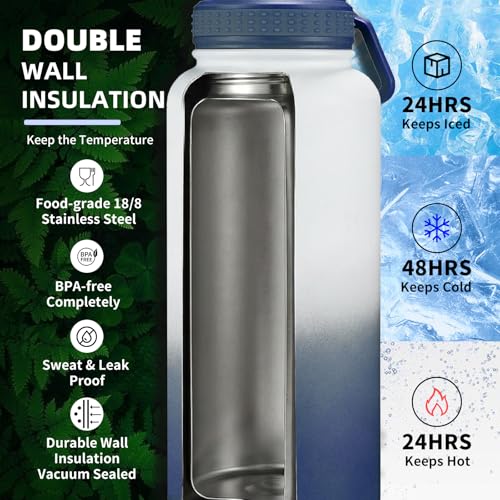 32oz Insulated Water Bottle with Leak-Proof Lids - White Navy
