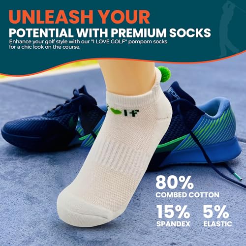 Women's Golf Socks with Pom Poms - Athletic Ankle Socks, One Size